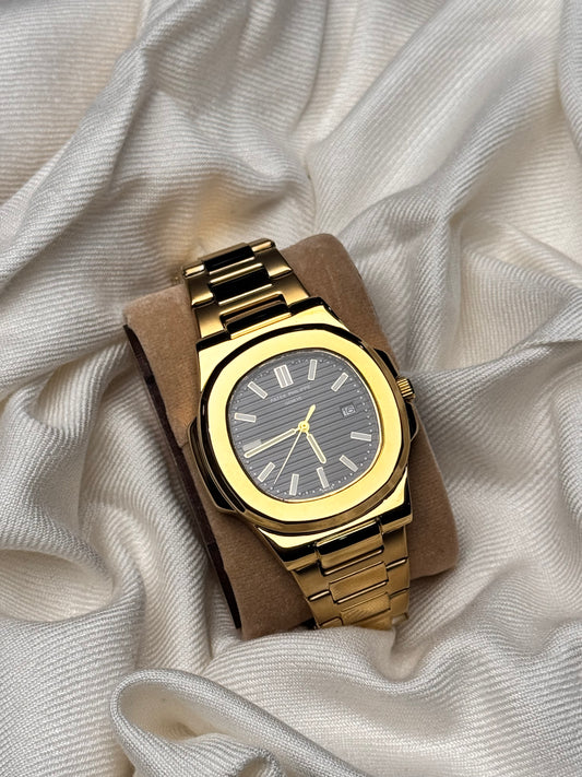 Premium Classic Black Dial Golden Chain Watch