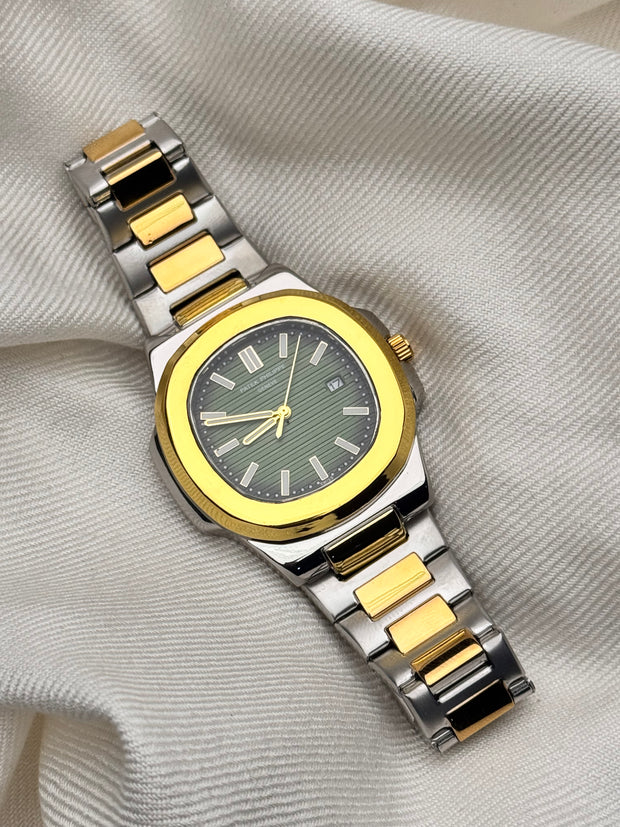 Premium  Dual Tone Green Dial Watch