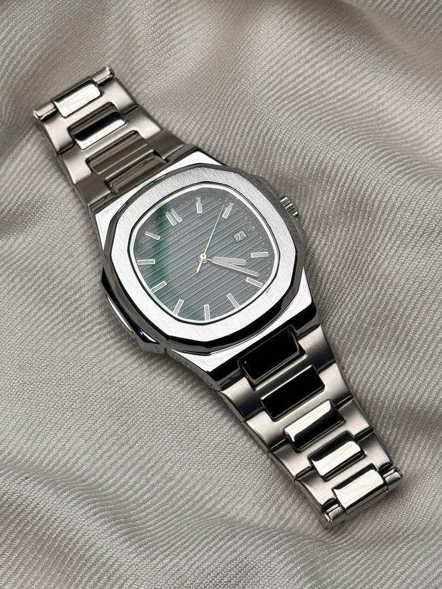 Premium  Green Dial Silver Chain Watch