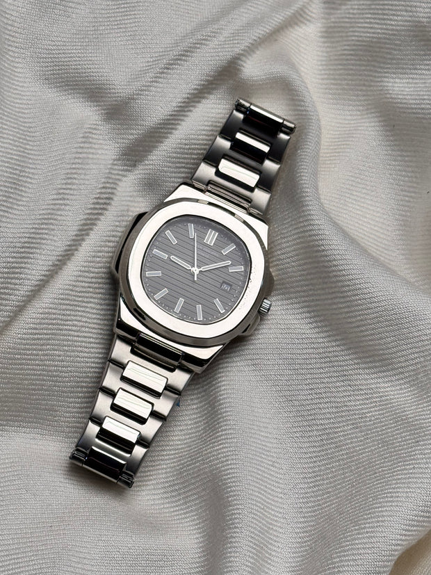 Premium Black Dial Silver Chain Watch