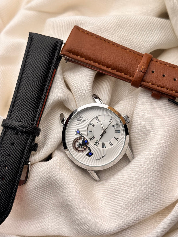 True Worth Double Strap Watch Silver Dial