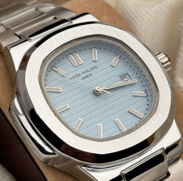 Premium Sky Blue Dial Silver Chain Watch